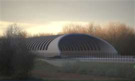 Render of HS2's "bat tunnel" or the Sheephouse Wood Bat Protection Structure. Image: HS2 Ltd