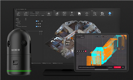 The Leica Geosystems BLK360 SE Essentialls pacakage, including the BLK360 SE scanner, Cyclone FIELD 360 mobile app and PinPoint modelling software. Image: Leica Geosystems
