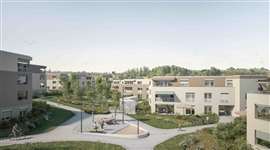 Render of the Schachenweid development in Oetwil am See. Implenia is building 90 owner-occupied apartments in the Zurich Oberland. Image: OVA Studio
