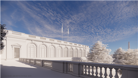 Un rendering della nuova sala da ballo della Casa Bianca, la cui costruzione dovrebbe iniziare a settembre. Immagine: Casa Bianca