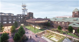 Render of the future technology hub at the Wieczorek coal mine in Katowice, Poland. Image courtesy Strabag