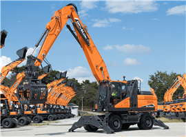 Il nuovo movimentatore di materiali gommato DX270WMH-7 di Develon (immagine per gentile concessione di Develon)