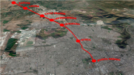Una mappa che mostra il progetto del treno Santiago-Batuco lungo 24 km a Santiago, Cile