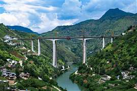 Il ponte Jiangdi Niulanjiang tra le province di Yunnan e Guizhou attraversa un profondo canyon (immagine per gentile concessione di China Railway Group)