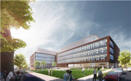 Render des Paul and Diane Manning Institute of Biotechnology an der University of Virginia. Bild: Elkus Manfredi Architects