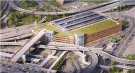 Render des Projekts „Roadways, Utilities and Ground Transportation Center“ des JFK-Flughafens. Bild: Skanska