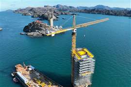Four Liebherr high-top cranes are being used to construct a bridge on one of Norway's most exposed stretches of coastline (Images courtesy of Liebherr)