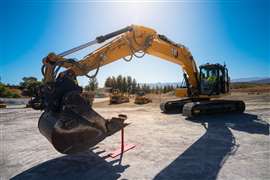 The Touchdown Challenge, which saw competitors using a Cat 320 hydraulic excavator fitted with 3D GPS to pick up two rugby balls consecutively and drop them in a nearby basket.