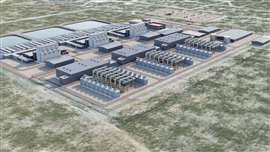 Una representación digital de la planta SMR planificada en Richland, Washington (imagen cortesía de Kiewit)