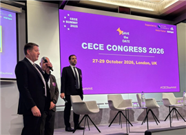 Phil Layton (left) is introduced as the incoming president of CECE at the CECE Summit in Brussels, Belgium (Image courtest of the CEA)
