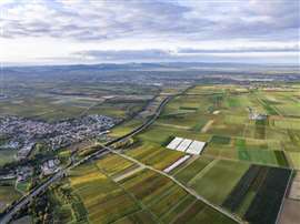 A digital render showing an aerial view of the planned Lionheart lithium plant in Germany. 