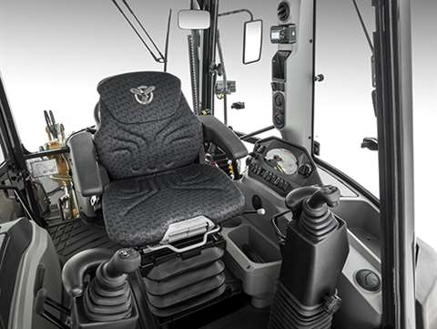 inside the cab of the Case SV Series backhoe loader