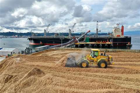 An SK Rental team operating at a port site.
