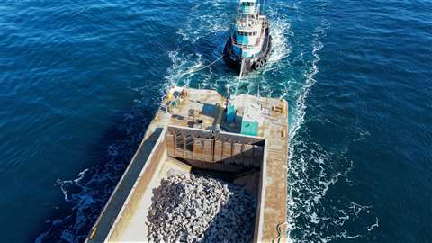 Droplock, an ecolgical concrete is dropped off the coast of Long Island, New York.