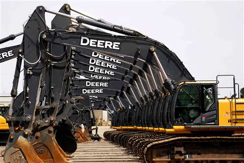 John Deere excavators at a dealer yard in Denver, Colorado.