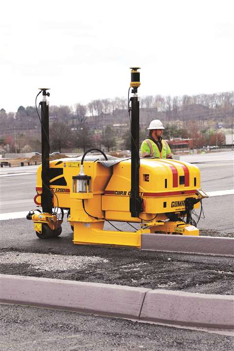 GOMACO’s CC-1200e battery-powered slipform curb machine