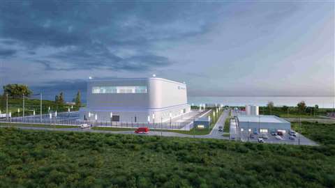 A rendering of how a General Electric Hitachi BWRX-300 SMR plant could look