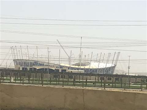 The New Administrative Capital Stadium outside Cairo, Egypt, photographed from a distance