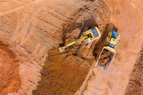 Aerial view of construction equipment