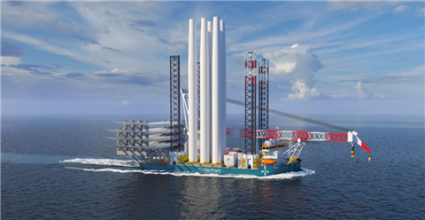 Havfram CIMC Raffles wind turbine installation vessel fully loaded with turbine components