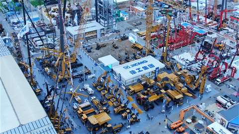 XCMG machines on display at a construction trade show