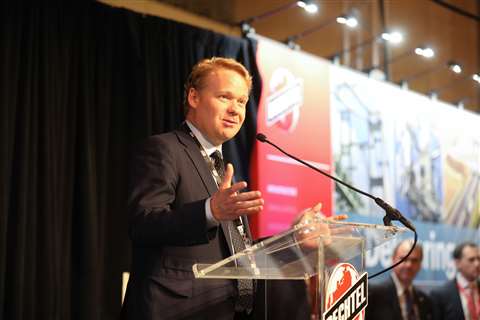 Bechtel Chairman and CEO Brendan Bechtel addresses guests at the opening of Bechtel’s New York City office