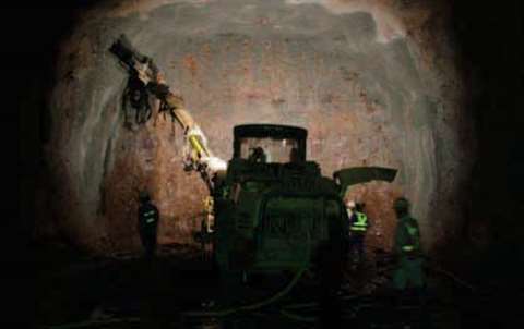 Face drilling in the headrace tunnel.