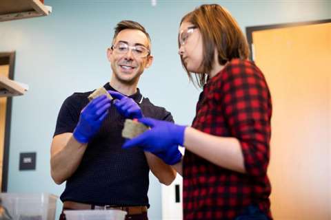 Wil Srubar and CU Boulder graduate student Sarah Williams in the lab