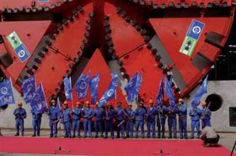 The sheer size of some of the new TBMs is demonstrated here at the launch ceremony for the first of 