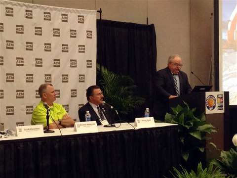 From left to right: Michael Haberman, AEM chair; Dennis Slater, AEM president; Scott Hazelton, IHS M