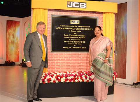 JCB chairman Lord Bamford and chief minister of Rajasthan Vasundhara Raje at the opening of the comp