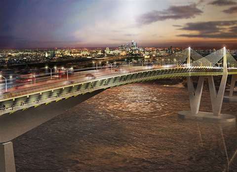 An artist’s impression of Arup and HOK’s design for Bridge East London