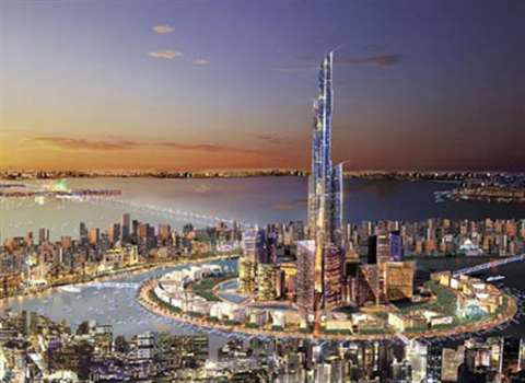 This artist's impression of the Mubarak al-Kabir Towershows the Kuwait Causeway in the background.