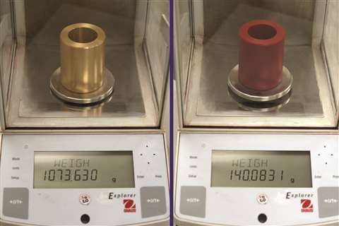 Weight of Bronze bearing compared to higher performance Nylacast bearing