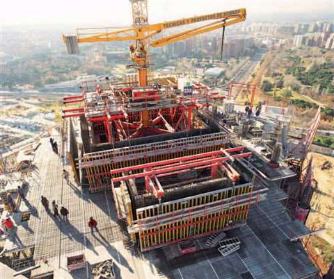 Peri's ACS self climbing formwork is helping construction of the three towers at Cuatro Torres in Ma