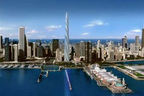 The Chicago Spire was to have stood 610 m high on the Lake Michigan shore.