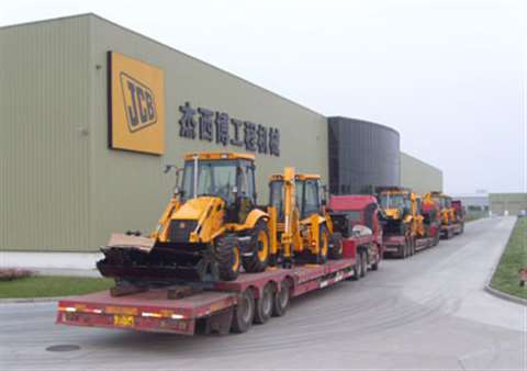 JCB backhoes leaving the company's Shanghai factory for Sichuan Province.