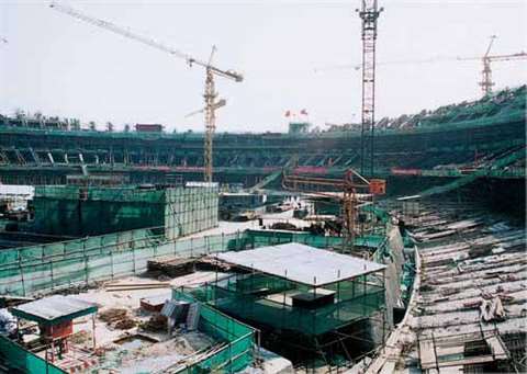 The concrete bowl of the stadium was nearing completion last October.