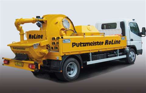 Putzmeister’s compact RoLine series feature a rotor-style concrete pump and delivery via pipes and h